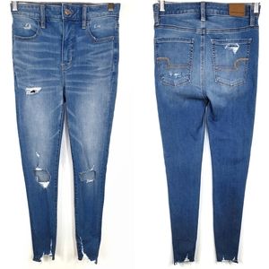 American Eagle Dream Super Hi-Rise Jegging Distressed Ripped 0 Regular